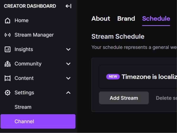 Twitch Streaming Schedule - 5 Ways to Promote and Attract Attention 3 Access Stream Schedule under Channels in Settings