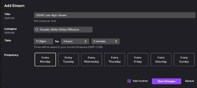 Twitch Streaming Schedule - 5 Ways to Promote and Attract Attention 4 Stream Schedule interface