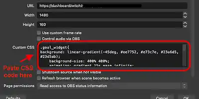 image showing where to add custom css in obs