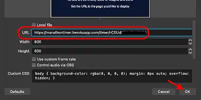 Image showing where to put the Marathon timer link