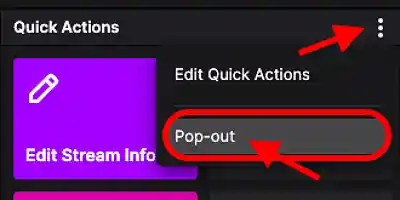image showing pop up menu for Quick action