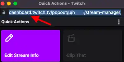 image showing where to find Quick action pop out url