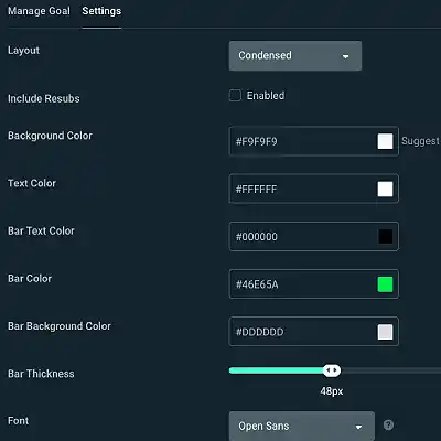 image showing visual setting option in Streamlabs sub goal