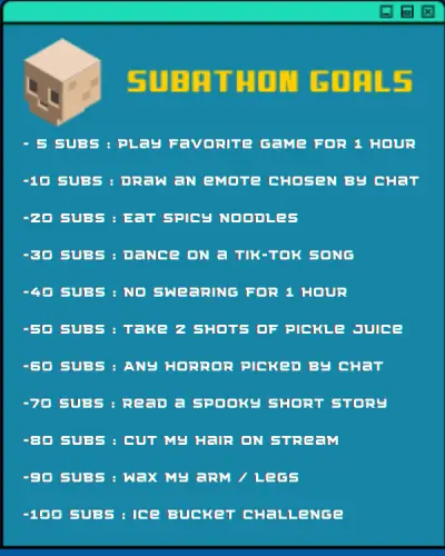 Subathon Goals panel