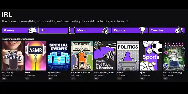 What is IRL streaming IRL Twitch categories