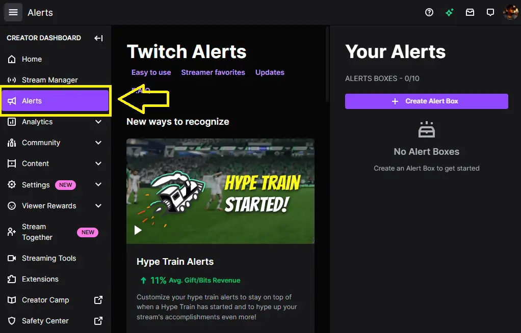 1.-Find-Alerts Alert Section in creator dashboard